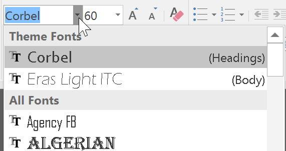 the Fonts menu the Fonts menu